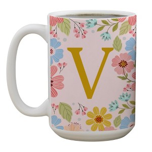 Personalization Mall Flowery Initial Personalized Coffee Mug Gold/Pink - 1 of 1