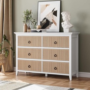 Fluted 6-Drawer Dresser 47.2" Wide - Waveform Panel Wood Chest with Circle Handles, Storage Organizer for Bedroom to Living Room - 1 of 4