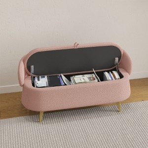 50" Storage Ottoman Bench, Upholstered End of Bed Storage Bench, Flip Top Entryway Footrest with Metal Legs for Bedroom Living Room Foot of Bed Pink - 1 of 4