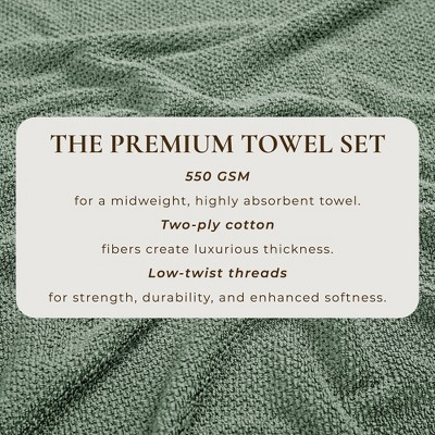 Eucalyptus Green Cotton Quick Dry Textured 6-Piece Towel Set