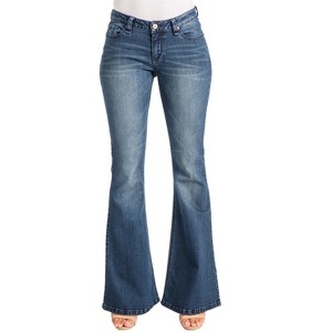 Poetic Justice Women's Curvy Fit Blue Stretch Denim Midrise 20" Flare Jeans - 1 of 4