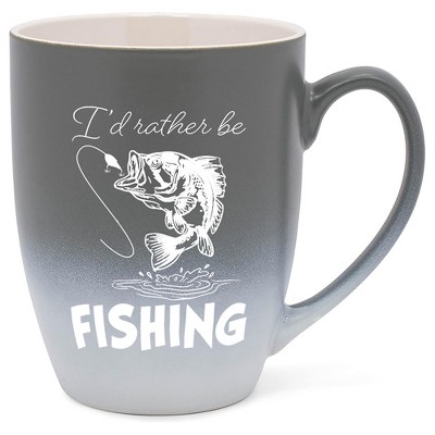 Elanze Designs I'd Rather Be Fishing Two Toned Ombre Matte Grey and White 12 ounce Ceramic Stoneware Coffee Cup Mug