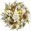 22in Artificial Pre-Lit Winter Wreath, Christmas Garland with Silver White Glitter Ornaments & Gnomes for Door, Mantel, Window Holiday Decor - 2 of 4