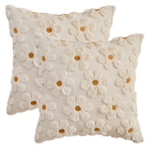REGALWOVEN Daisy Flower Farmhouse Soft Modern Throw Pillow Covers for Sofa Holliday Home Decor 18 x 18 Inch 2 Pcs - 1 of 4