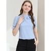 INSPIRE CHIC Women's Bow Tie Neck Solid Color Elastic Cuffs Elegant Office Short Sleeve Blouse - 3 of 4