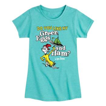 Girls' Dr. Seuss Green Eggs And Ham Short Sleeve Graphic T-Shirt - Turquoise Blue/Light Blue
