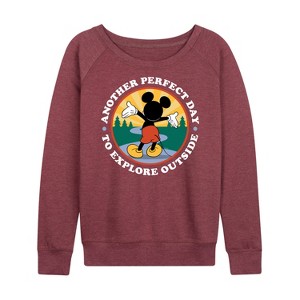 Women's - Disney - Perfect Day Explore Outside Lightweight French Terry Wide Neck Long Sleeve Shirt - 1 of 4