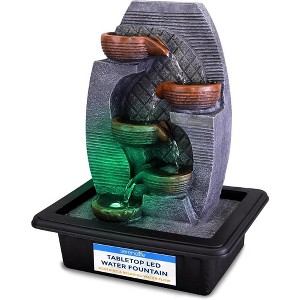 SereneLife Decorative Tabletop LED Water Fountain - SLTWF87LED, Soothing Indoor/Outdoor Waterfall, Black - 1 of 4