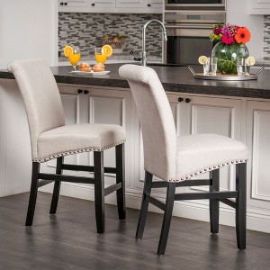 25.5" Upholstered Counter Stools Set of 2 with Backrest, Nailhead Trim, Footrest, and Solid Wood Frame for Kitchen or Bistro - 1 of 4