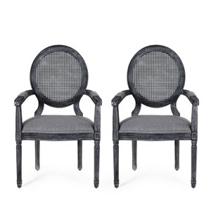 Christopher Knight Home Judith French Country Upholstered Wood Dining Chairs with Cane Backrest (Set of 2), Gray - 1 of 4