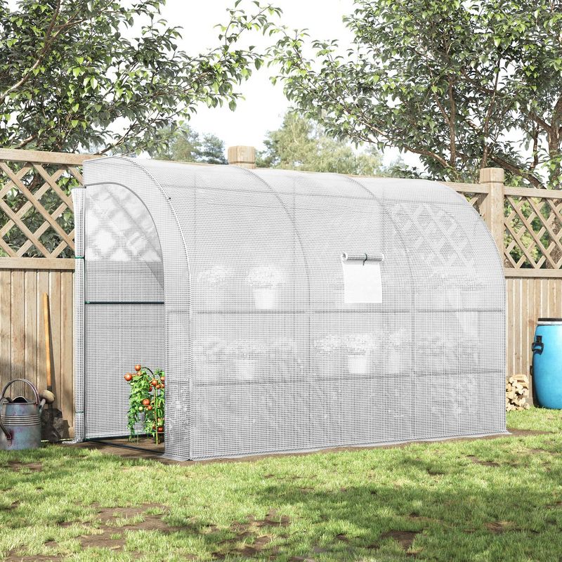 Outsunny Outdoor Walk-In Greenhouse, Plant Nursery with Roll-up Window, PE Cover, and 3-Tier Wire Shelves, 2 of 7