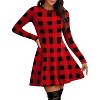 Ribbed Knit Sweater Dress for Women, Long Sleeve Crew Neck Fit and Flare A-Line Dress for Fall and Winter, Casual Office Wear Plaid 2 - 3 of 4