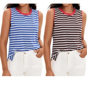 ATHLECHIC Women's Striped Color Block Side Slits Crew Neck Casual Sleeveless Shirts 2 Packs - 1 of 4