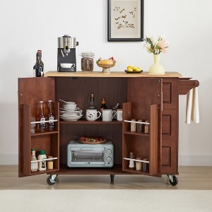 Rolling Kitchen Island with Drop Leaf Countertop - Barn Door Kitchen Cart with Storage, Drawers & Towel Rack-- Frevyn - 1 of 4