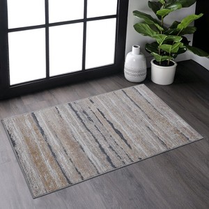 Airsurfer 2'x3' Earth Tones with Gray Accents Area Rug Contemporary Striped Area Rug Floor Decor for Living Room Enhancement - 1 of 4
