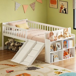 Luxystar Twin Low Loft Bed with Slide, Ladder, Storage Bookcase