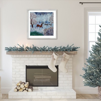 Winter Deer and Doves Framed Nature Print 25" x 25"