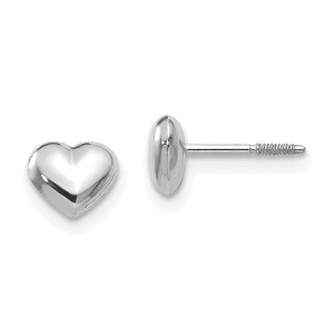 Black Bow Jewelry Kids 14k White Gold Small 6mm Puffed Heart Screw Back Post Earrings - 1 of 4