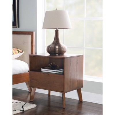 Reid Walnut Ash Veneer Mid-Century Modern 1-Drawer Nightstand