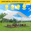 Outdoor Metal Chicken Coop with Dual Doors, Galvanized Chicken Run with Waterproof UV Cover, Large Spire Roof Hen House, 9.8' x 19.7' x 6.6' - 3 of 4