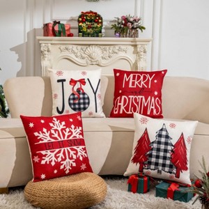 Velvet Red Christmas Decorations-Throw Pillow Covers 18x18 in Set of 4,Decorative Joy Snowflake - 1 of 4