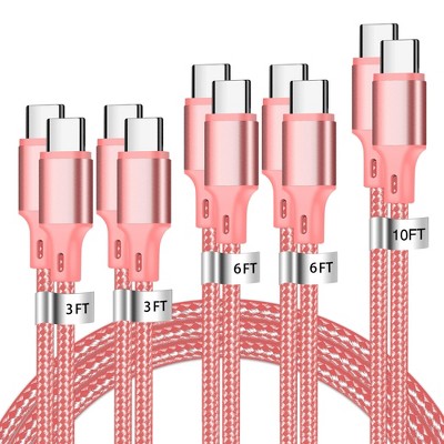 USB C to USB C Charger Cable, 5 Pack Type C Fast Charging Cord High Data & Transfer Wire Compatible for iPhone Controller Samsung Galaxy(Pink)