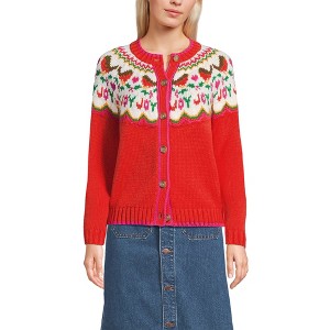Lands' End Women's Lofty Birdseye Fair Isle Cardigan Sweater - 1 of 4