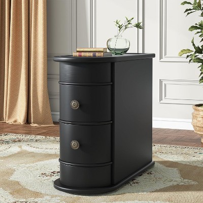 Black Wooden Slim Nightstand with 2 Drawers