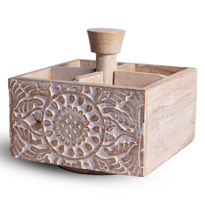 Mela Artisans Wooden Spinning Pen Holder (White)