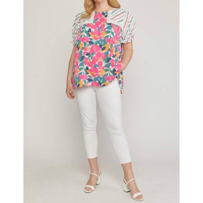 Women's Mixed Print & Lace Blouse - entro