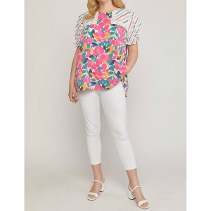 Women's Mixed Print & Lace Blouse - entro - 1 of 4