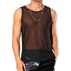 INSPIRE CHIC Men's Sleeveless Crew Neck Party Mesh Sheer Tank Top - 1 of 4