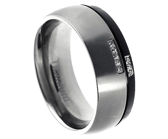 Men's Daxx Cubic Zirconia Titanium Band - Silver/Black (8)
