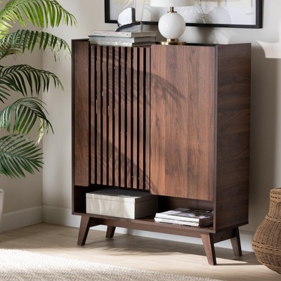 Paricia Mid-Century Modern Walnut Brown Wood Shoe Cabinet