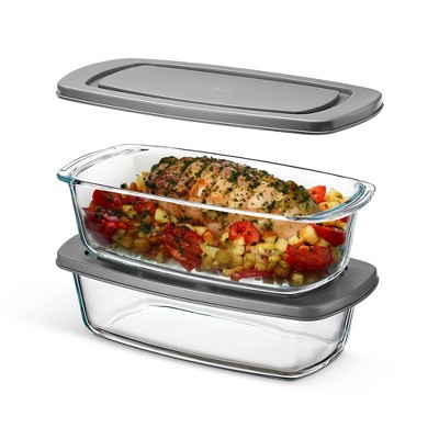 OSTO Glass Loaf Pans with Airtight Lids, BPA-Free 2 Qts. 4-Piece