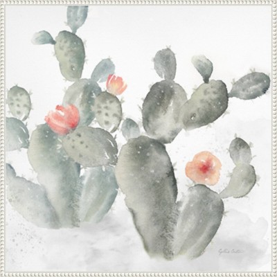 Cactus Garden Gray Blush III Watercolor Canvas Print with White Floater Frame