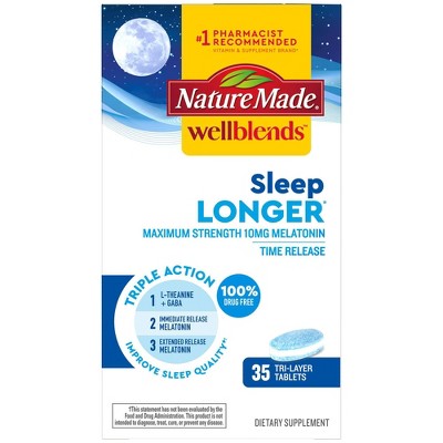 Nature Made Wellblends Sleep Longer , Melatonin 10mg, L-Theanine 100mg and GABA 100mg Tablets - 35ct