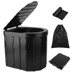 Racxily Foldable Emergency Toilet Portable Porta Potty for Car Travel Camping Travel Commode with Lid Carry Bag 1 Roll Garbage Bags - 1 of 4