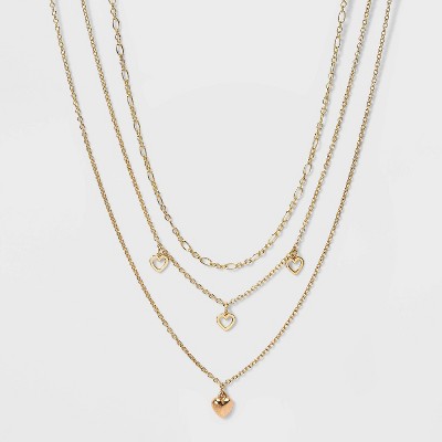 Heart Charm and Simulated Pearl Layer Necklace Set 3pc - Wild Fable™ Gold