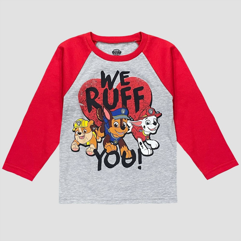 size 4T Toddler Boys' PAW Patrol Valentine's Day Long Sleeve Graphic T-Shirt - Heathered Gray 