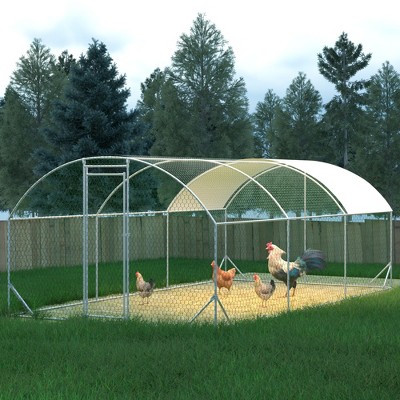 Large Chicken Coop Metal Chicken Run with Waterproof and Anti-UV Cover, Dome Shaped Walk-in Fence Cage Hen House for Outdoor and Yard Farm Use