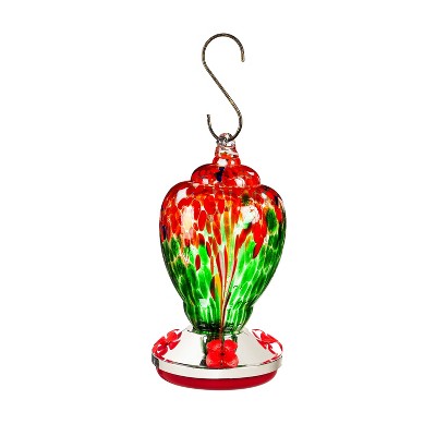 Evergreen Red and Green Speckle Glass Hummingbird Feeder, Finial Shape- 5 x 9 x 5 Inches Fade and Weather Resistant Outdoor Decor for Yards and Gardens