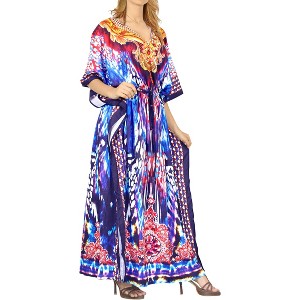 LA LEELA Women's House Daily Routine Evening Wear Holiday Casual Loungewear Loose Caftan Long Boho Sleepwear Slit Dress 2X-3X Multicolored, Abstract - 1 of 4