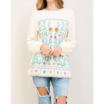 Women's Floral Embroidered Tunic Blouse - entro