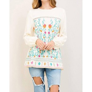 Women's Floral Embroidered Tunic Blouse - entro - 1 of 4