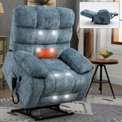 1pc Oversized Chenille Electric Recliner with Heat & Massage, Dual Motor Power Lift Chair for Elderly Support - Coolbibila
