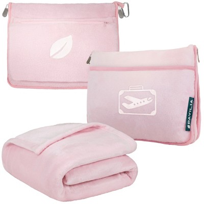 PAVILIA Travel Blanket Pillow Soft Bag Pockets, Airplane Plane Flight Car Essentials Compact Set Packable, Travelers Accessories Gifts