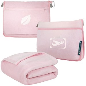 PAVILIA Travel Blanket Pillow Soft Bag Pockets, Airplane Plane Flight Car Essentials Compact Set Packable, Travelers Accessories Gifts - 1 of 4