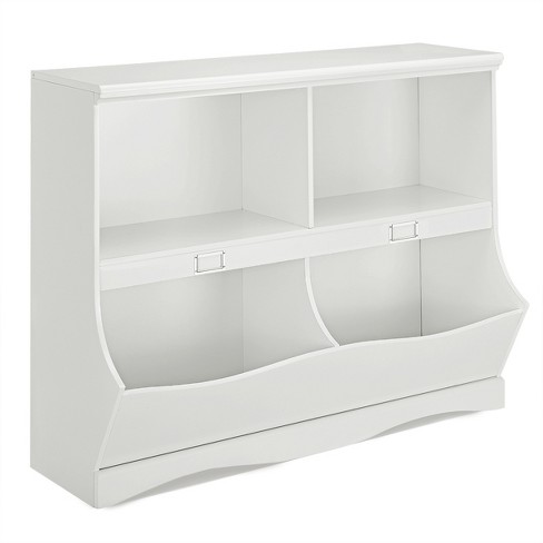 Costway Kids Wooden Bookshelf w/ Wheels 2-Tier Toy Storage Shelf - See Details - White + Natural