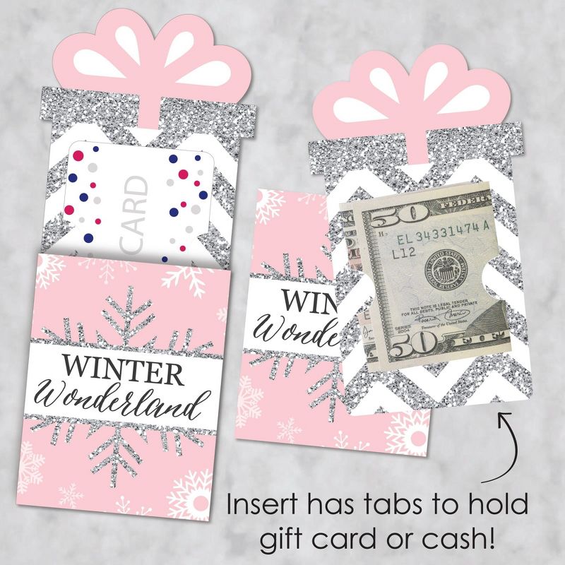 Big Dot of Happiness Pink Winter Wonderland - Holiday Snowflake Party & Baby Shower Money and Gift Card Sleeves - Nifty Gifty Card Holders - Set of 8, 3 of 9